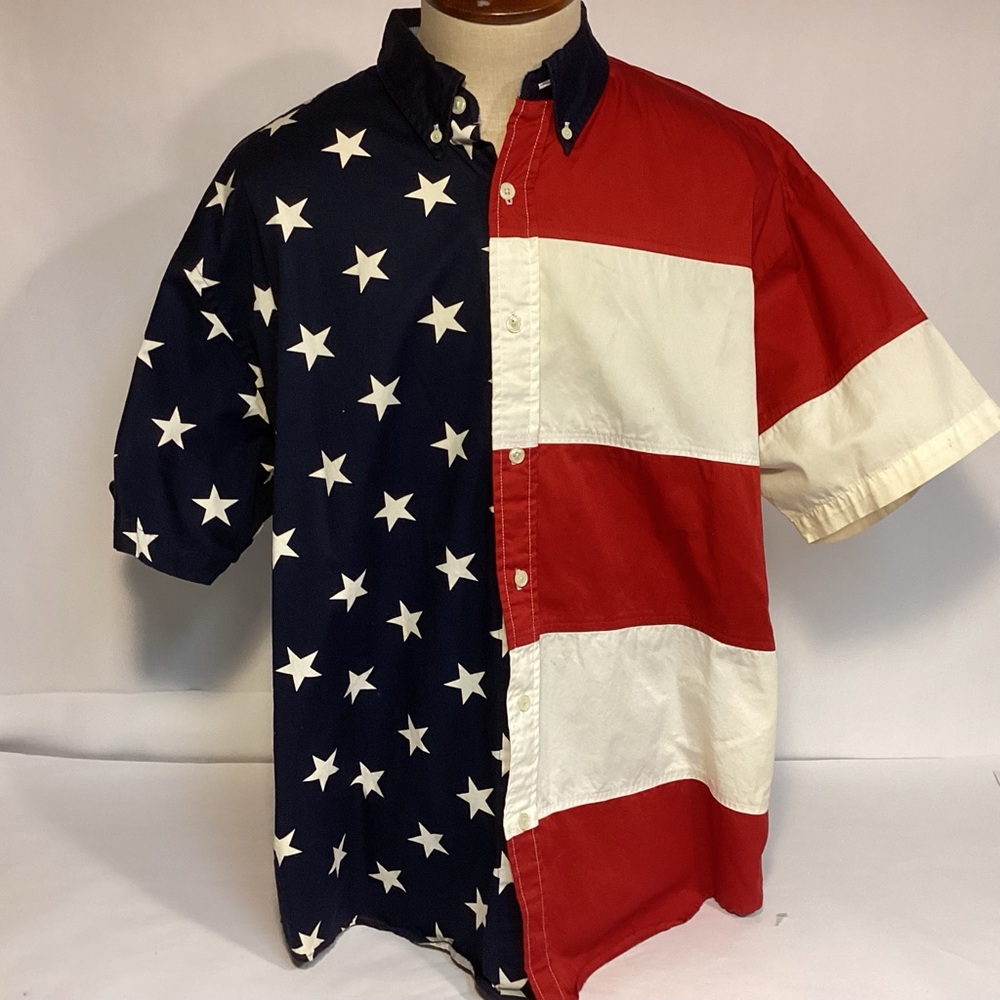 ReadHead Men’s Patriotic American Flag button down short sleeve shirt Mens XL